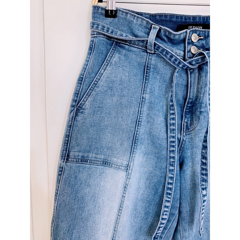 Hudson Cropped High Waist Tie Waist Wide Leg Jeans Medium Blue Size 10 30 - Picture 8 of 16